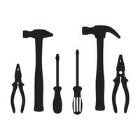Collection of tools hammer pliers screwdriver silhouette isolated on white background vector
