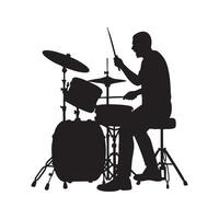 Silhouette of a drummer playing drums on a white background vector