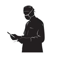 Silhouette of a surgeon holding a clipboard vector