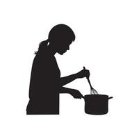 Silhouette of a woman cooking with a whisk vector