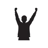 Man raising arms in celebration silhouette isolated on white background vector
