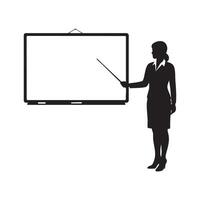 A woman in business attire is standing next to a whiteboard vector