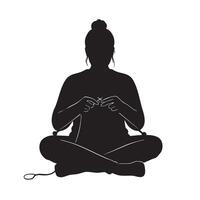 Woman knitting in the lotus position illustration vector