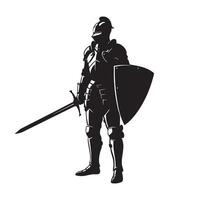 A silhouette of a knight holding a sword vector