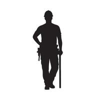 Silhouette of a construction worker with a tool vector