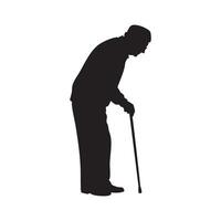 Elderly man with cane silhouette isolated on white background vector