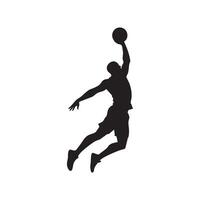 Basketball player in mid air making a slam dunk silhouette isolated on white background vector