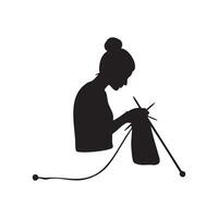 Woman knitting with a needle and yarn vector