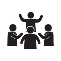 People standing around a table with one person standing up vector