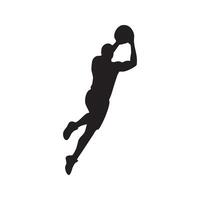 Basketball player leaping for a slam dunk silhouette isolated on white background vector