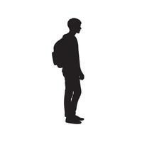 Young person with backpack silhouette isolated on white background vector