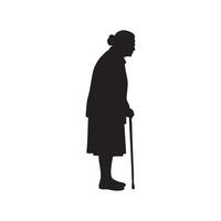 Elderly woman silhouette with cane isolated on white background vector