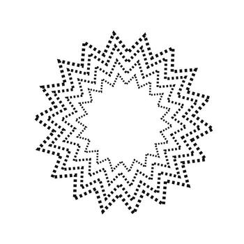 Abstract black dotted starburst pattern with zigzag radial symmetry on white background in minimal style vector