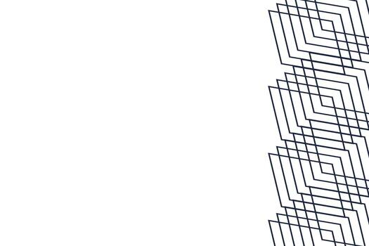Minimal geometric background with overlapping square line patterns on right side and white copy space vector