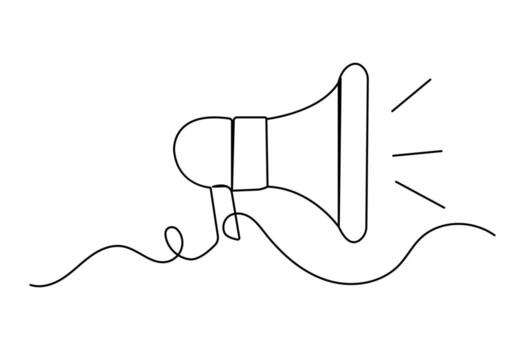 Minimalist megaphone one line art with simple outline style isolated for communication concept vector