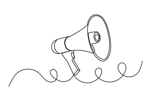 One line minimal design of megaphone icon for communication message and announcement symbol vector