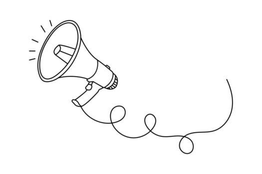 Modern megaphone one line drawing design in clean minimal style isolated on white background vector