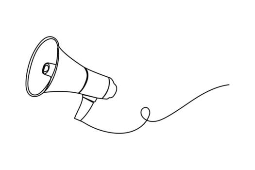Megaphone line art illustration using one continuous stroke in minimal black outline style vector
