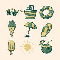 set of vintage summer icon in hand drawn style vector