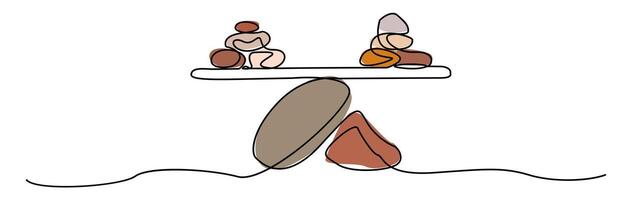 A minimalist one-line drawing of a stack of balancing stones, symbolizing balance, mindfulness, harmony, and equilibrium in life. Ideal for meditation visuals, mental health, etc. vector