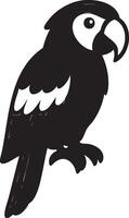 A black and white illustration of a parrot vector