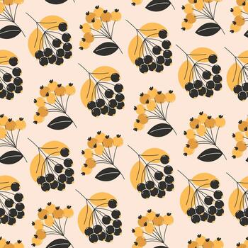 Seamless autumn fall pattern with clusters of berries and leaves in flat style for seasonal thanksgiving fabric and surface design vector