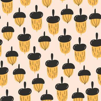 Seamless autumn fall pattern of yellow nuts in flat style on light background for seasonal thanksgiving fabric and surface design vector