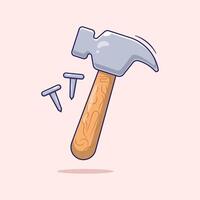Hammer and Nails cartoon illustration icon or mascot isolated for professional worker equipment tools vector