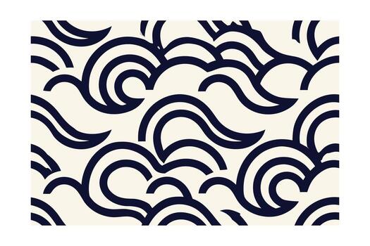 Navy blue curved line Pattern on cream abstract repeating shapes graphic design lines vector