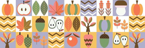 Autumn leaves, fruits, and whimsical designs vector