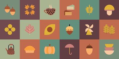 Colorful autumn icons and illustrations vector