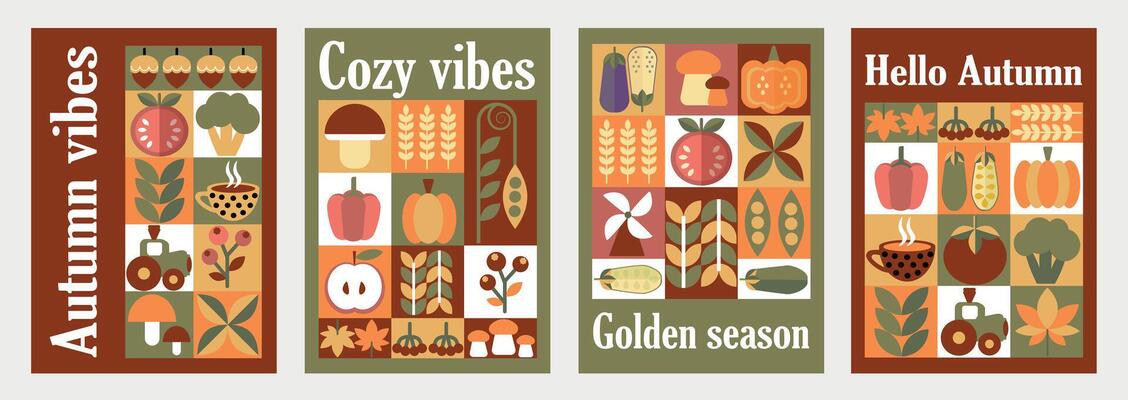 Hello, autumn. Abstract mosaic in Bauhaus style. Geometric shapes in Scandinavian style.