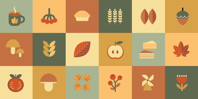 Autumn in Bauhaus style. Set of autumn backgrounds, covers, banners for sales, flyer design. Template for advertising, websites, social networks.