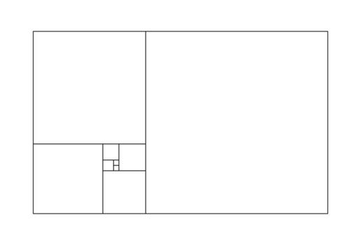 Golden ratio, proportion template. Golden section method, harmony proportions. .Fibonacci numbers, array, shape. vector