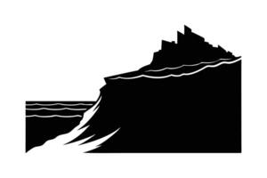A black silhouette art of coastal cliff and ocean waves vector