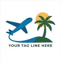Modern Travel Agency Logo with Airplane, Palm Tree, and Sun vector