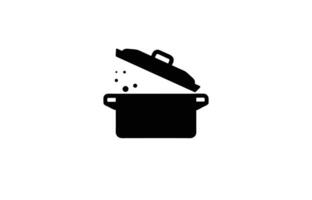 cooking pot solid icon, kitchen container with handles and lid silhouette vector
