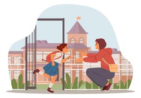 Girl running to mother at school vector