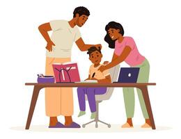 Parents assisting child with homework vector