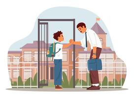 Child and adult greeting at school vector