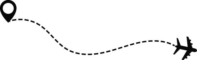 Airplane line path icon set. air plane route dash line route with location pin. plane symbols. map pin icons vector