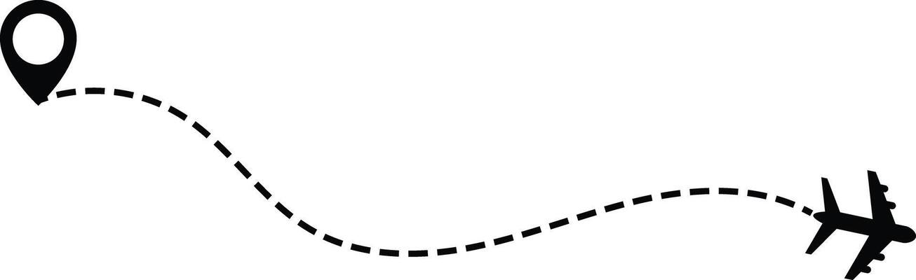 Airplane line path icon set. air plane route dash line route with location pin. plane symbols. map pin icons