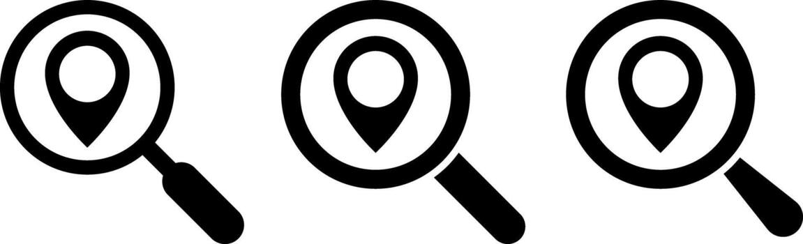 search location icon. magnifying glass pointer. track search icons. global positioning system. gps position pin sign. vector