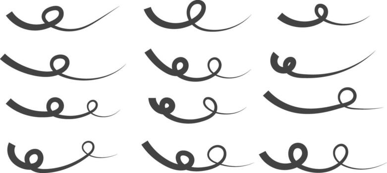 Swoosh and swoop underline. Hand drawn pen strokes. Highlighting a note. Handwritten underlining accent element. markers underscore and accent lines. vector