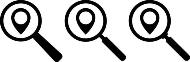 search location icon. magnifying glass pointer. track search icons. global positioning system. gps position pin signs vector