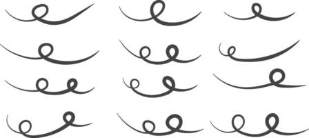 Swoosh and swoop underline. Handdrawn scribble pen strokes. Memo note highlight. Handwritten underline accent element, vector