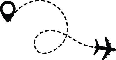 Airplane line path icon set. air plane route dash line route with location pin. plane symbol. airplane symbols. map pin icons vector