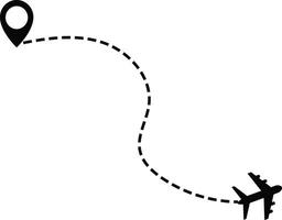 Airplane line path icon set. air plane route dash line route with location pin. plane symbol. airplane symbol map pin icons vector