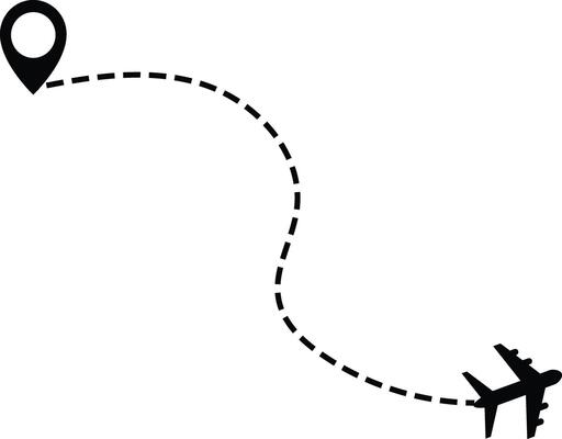 Airplane line path icon set. air plane route dash line route with location pin. plane symbol. airplane symbol map pin icons