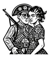 Lampiao and Maria Bonita. Cangaceiros, folk heroes of Brazil. Brazilian cordel style. Northeast woodcut vector